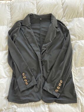 Women's Black Single-Button Notch Lapel Blazer